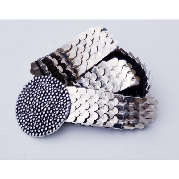 Accessories - Vintage Silver Stretch Scale Textured Wide Belt